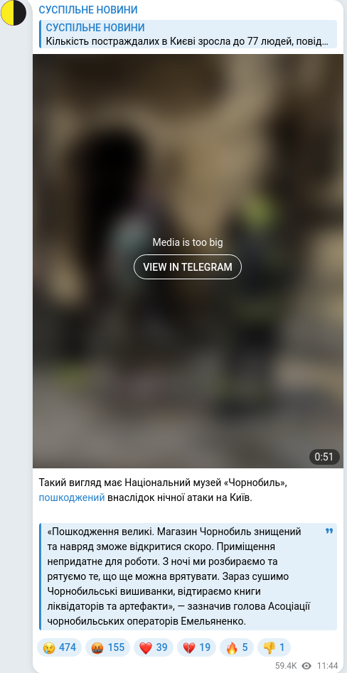 Скріншот Telegram-публікації