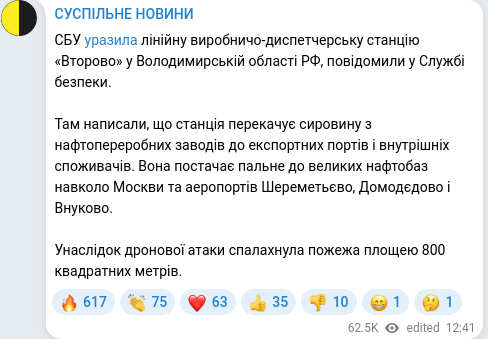 Скріншот Telegram-публікації