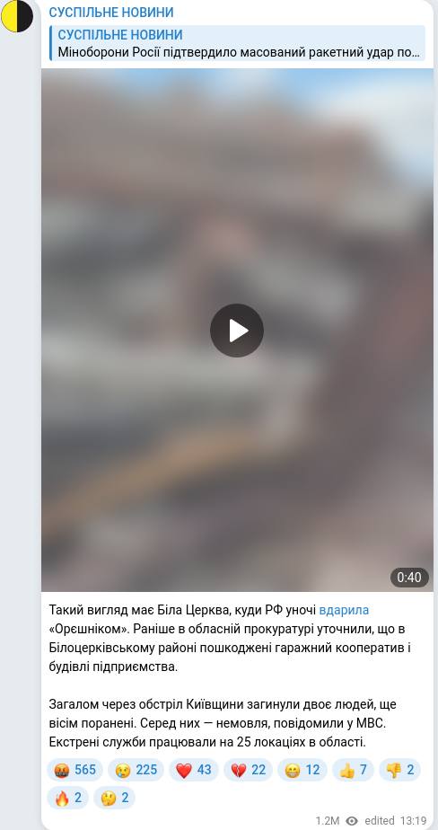 Скріншот Telegram-публікації