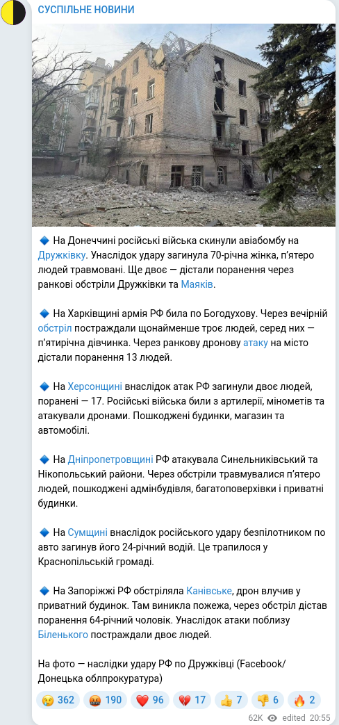 Скріншот Telegram-публікації