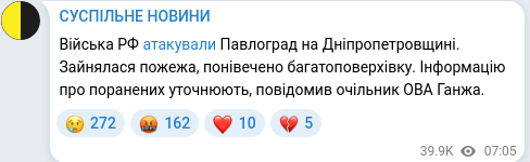 Скріншот Telegram-публікації