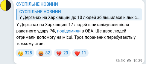 Скріншот Telegram-публікації