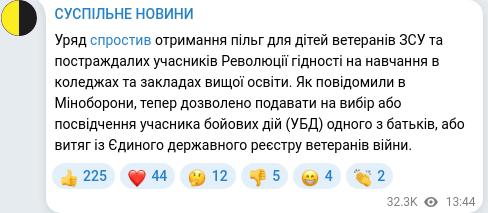 Скріншот Telegram-публікації
