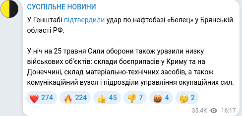 Скріншот Telegram-публікації