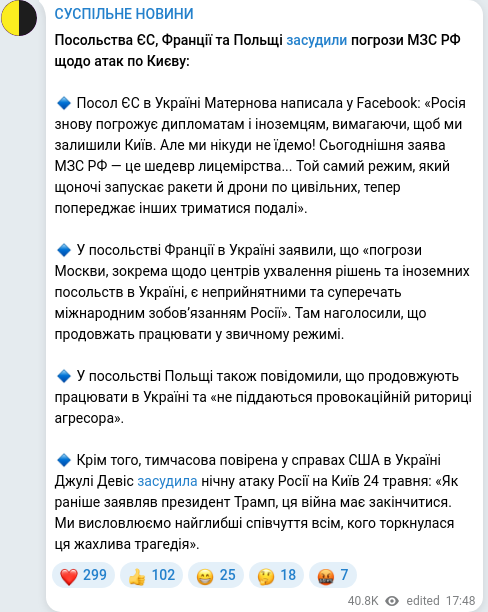 Скріншот Telegram-публікації