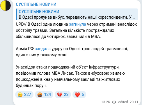 Скріншот Telegram-публікації