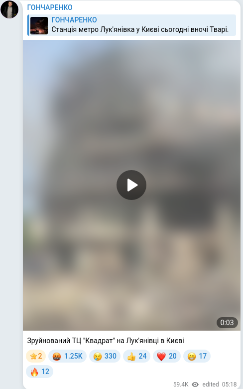 Скріншот Telegram-публікації