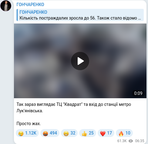 Скріншот Telegram-публікації