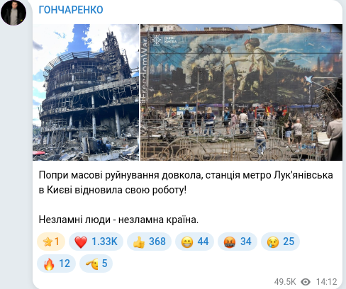 Скріншот Telegram-публікації