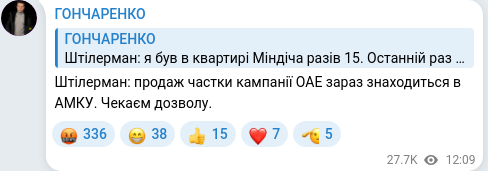 Скріншот Telegram-публікації