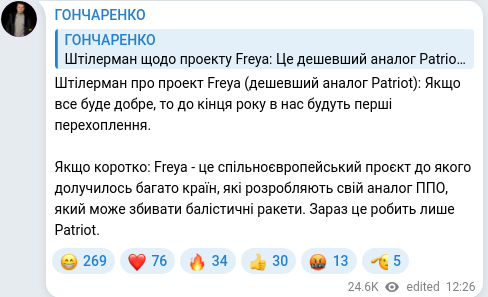 Скріншот Telegram-публікації