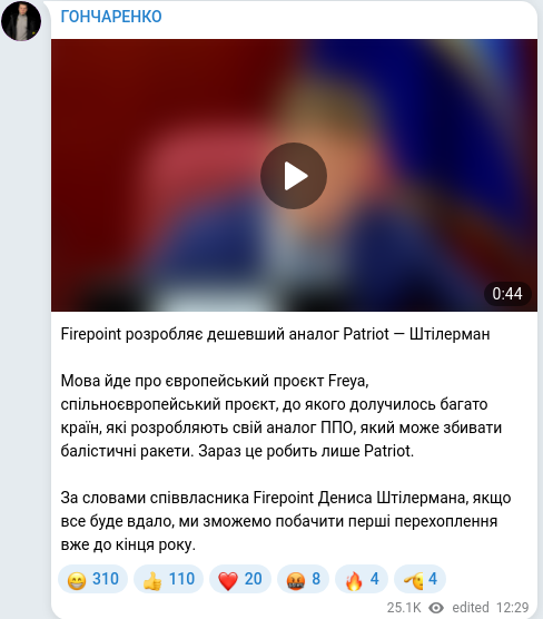 Скріншот Telegram-публікації