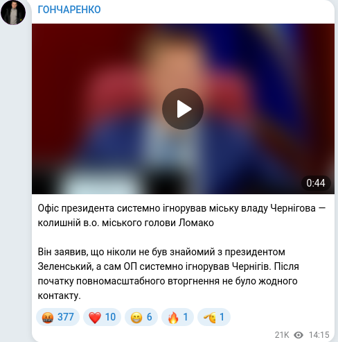 Скріншот Telegram-публікації