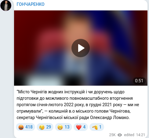 Скріншот Telegram-публікації