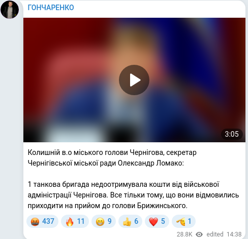 Скріншот Telegram-публікації