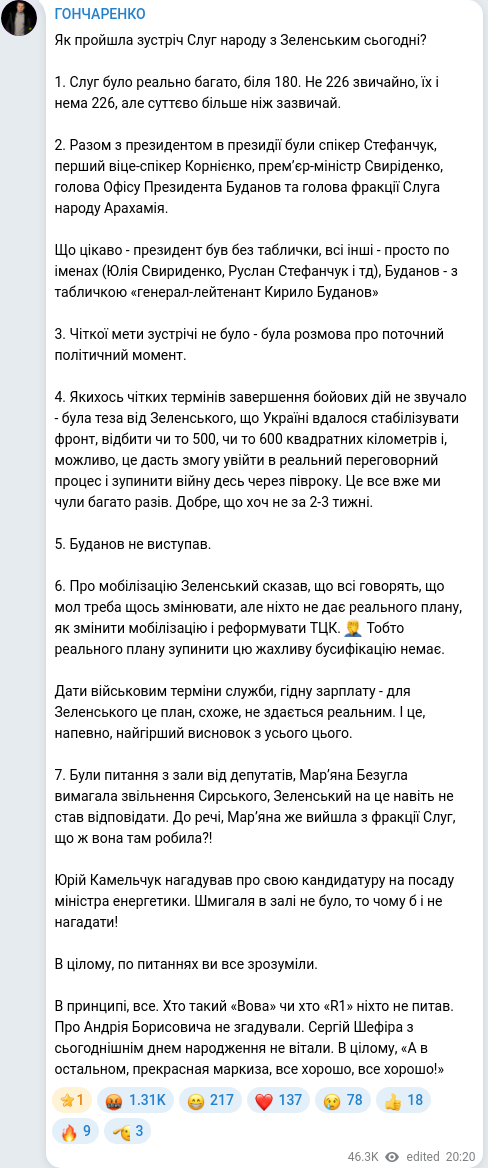 Скріншот Telegram-публікації