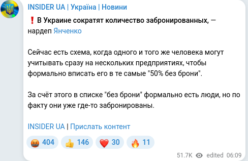Скріншот Telegram-публікації