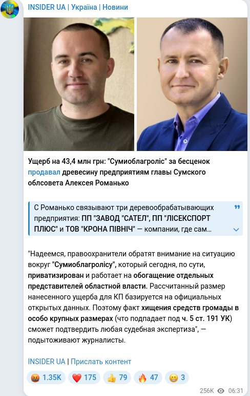 Скріншот Telegram-публікації