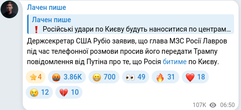 Скріншот Telegram-публікації
