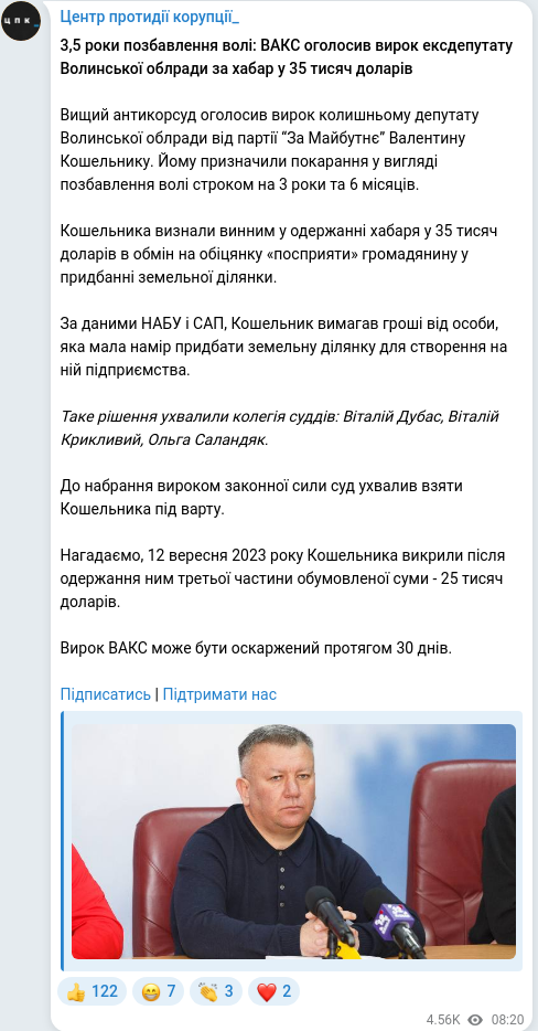 Скріншот Telegram-публікації
