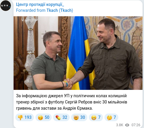 Скріншот Telegram-публікації
