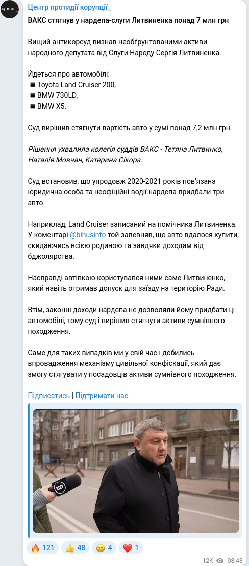 Скріншот Telegram-публікації