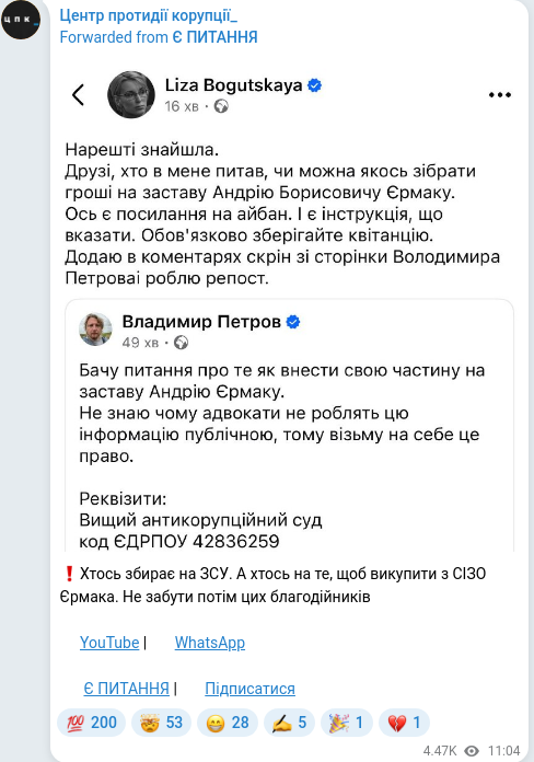 Скріншот Telegram-публікації