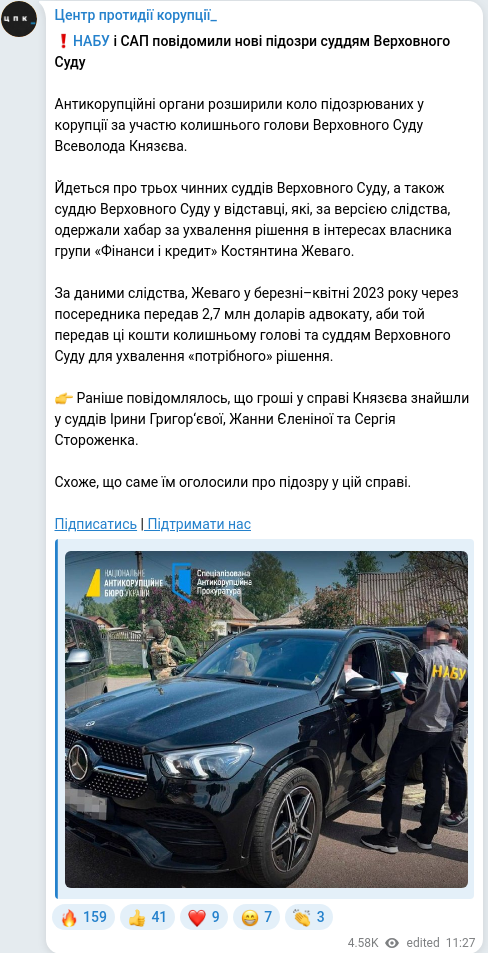 Скріншот Telegram-публікації