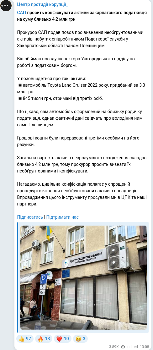 Скріншот Telegram-публікації
