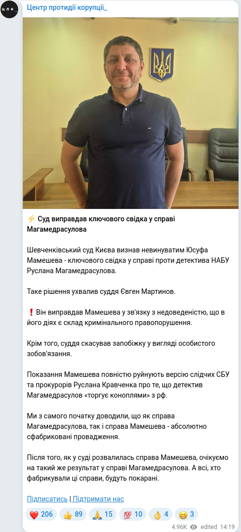 Скріншот Telegram-публікації