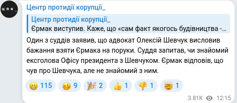 Скріншот Telegram-публікації