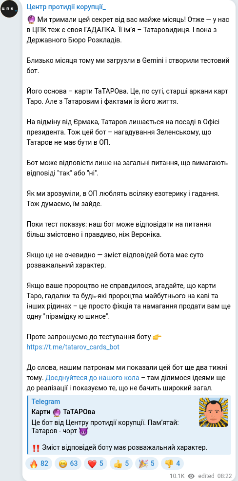 Скріншот Telegram-публікації