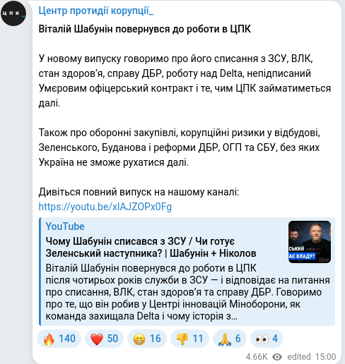 Скріншот Telegram-публікації