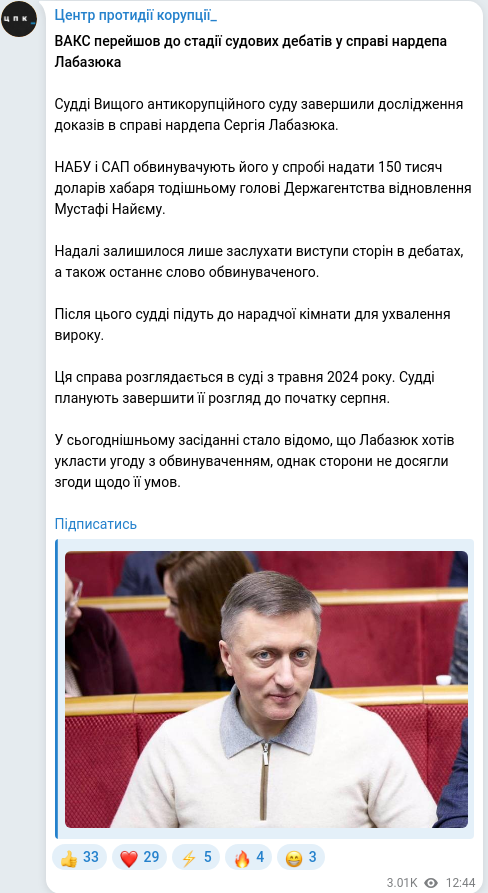 Скріншот Telegram-публікації
