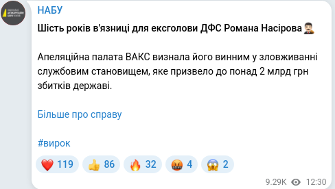 Скріншот Telegram-публікації