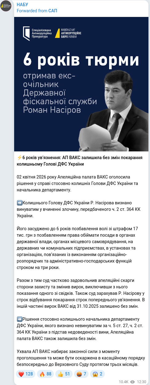 Скріншот Telegram-публікації
