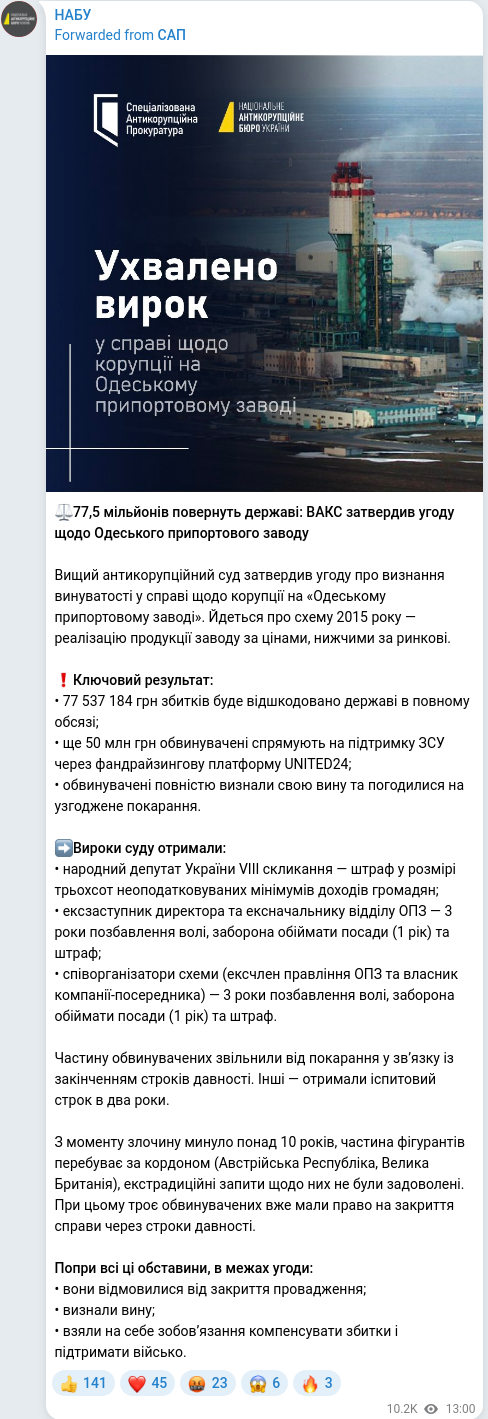 Скріншот Telegram-публікації