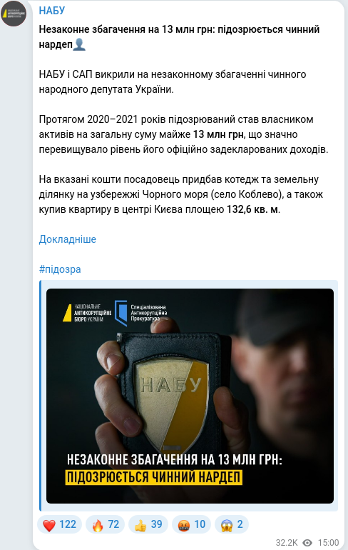 Скріншот Telegram-публікації