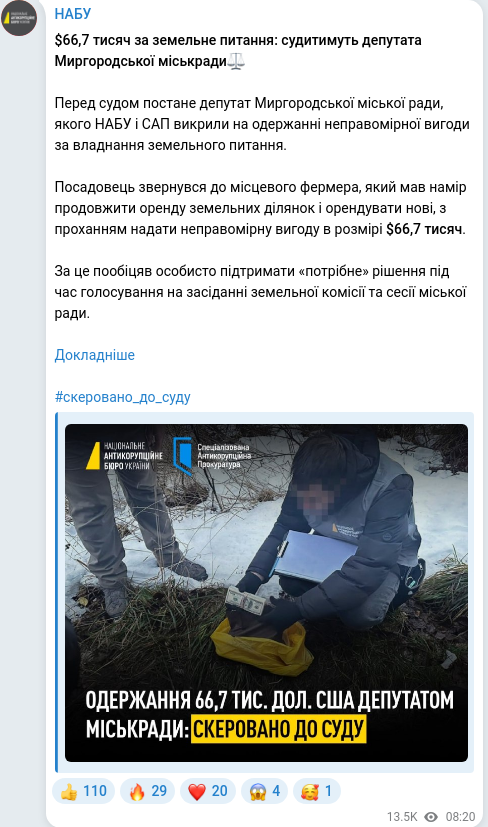 Скріншот Telegram-публікації
