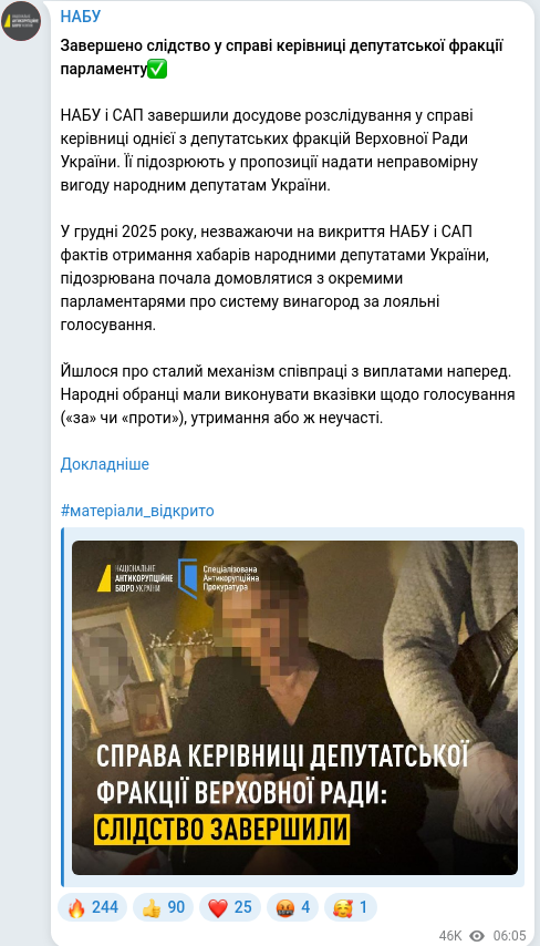 Скріншот Telegram-публікації