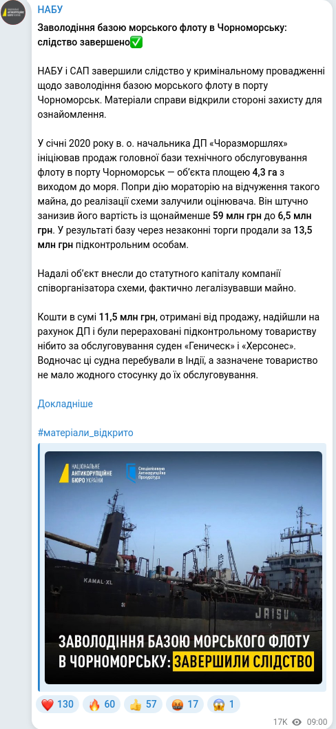 Скріншот Telegram-публікації