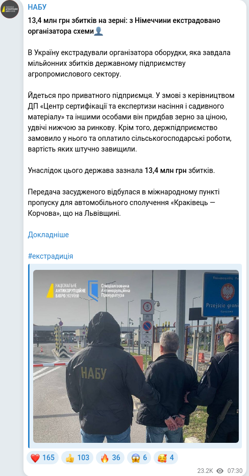 Скріншот Telegram-публікації