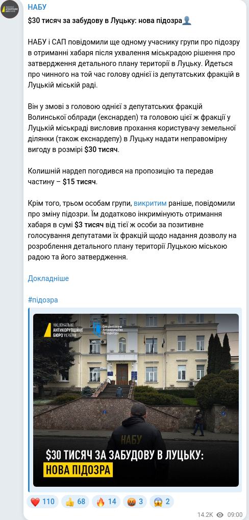 Скріншот Telegram-публікації