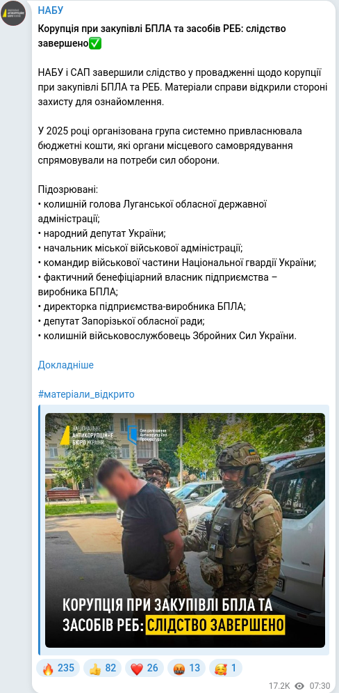 Скріншот Telegram-публікації