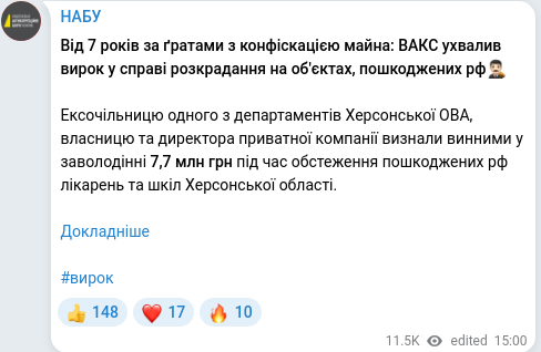 Скріншот Telegram-публікації