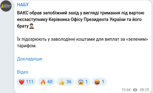 Скріншот Telegram-публікації