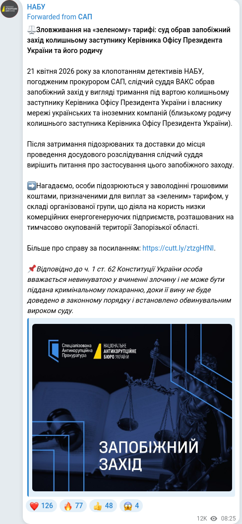 Скріншот Telegram-публікації