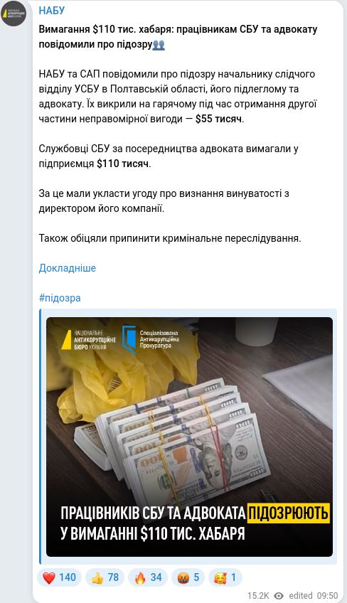 Скріншот Telegram-публікації