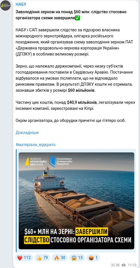 Скріншот Telegram-публікації