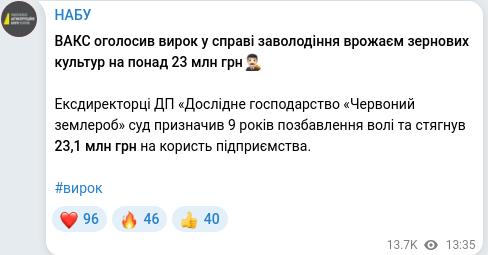 Скріншот Telegram-публікації